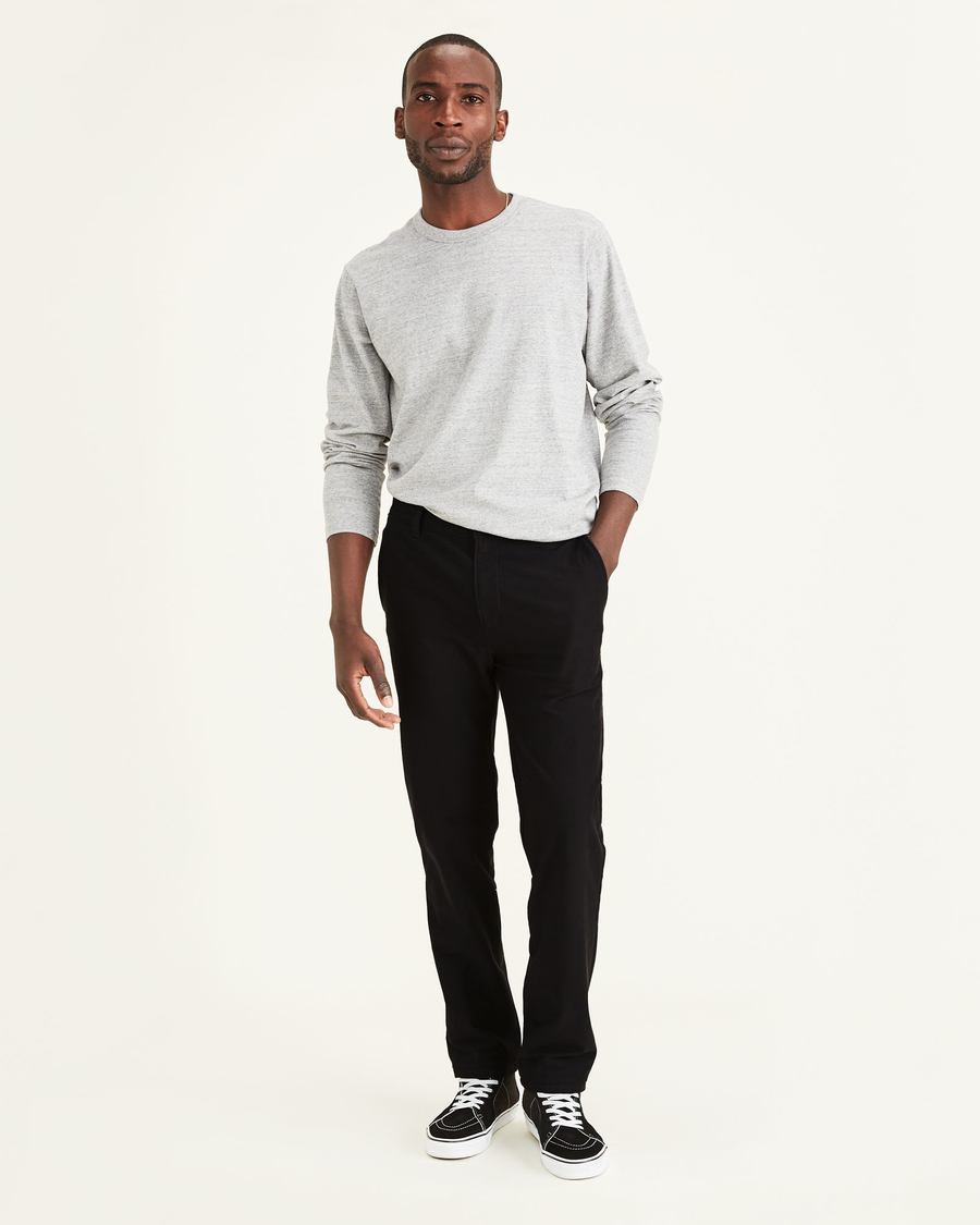 Front view of model wearing Mineral Black Comfort Knit Chinos, Slim Fit.