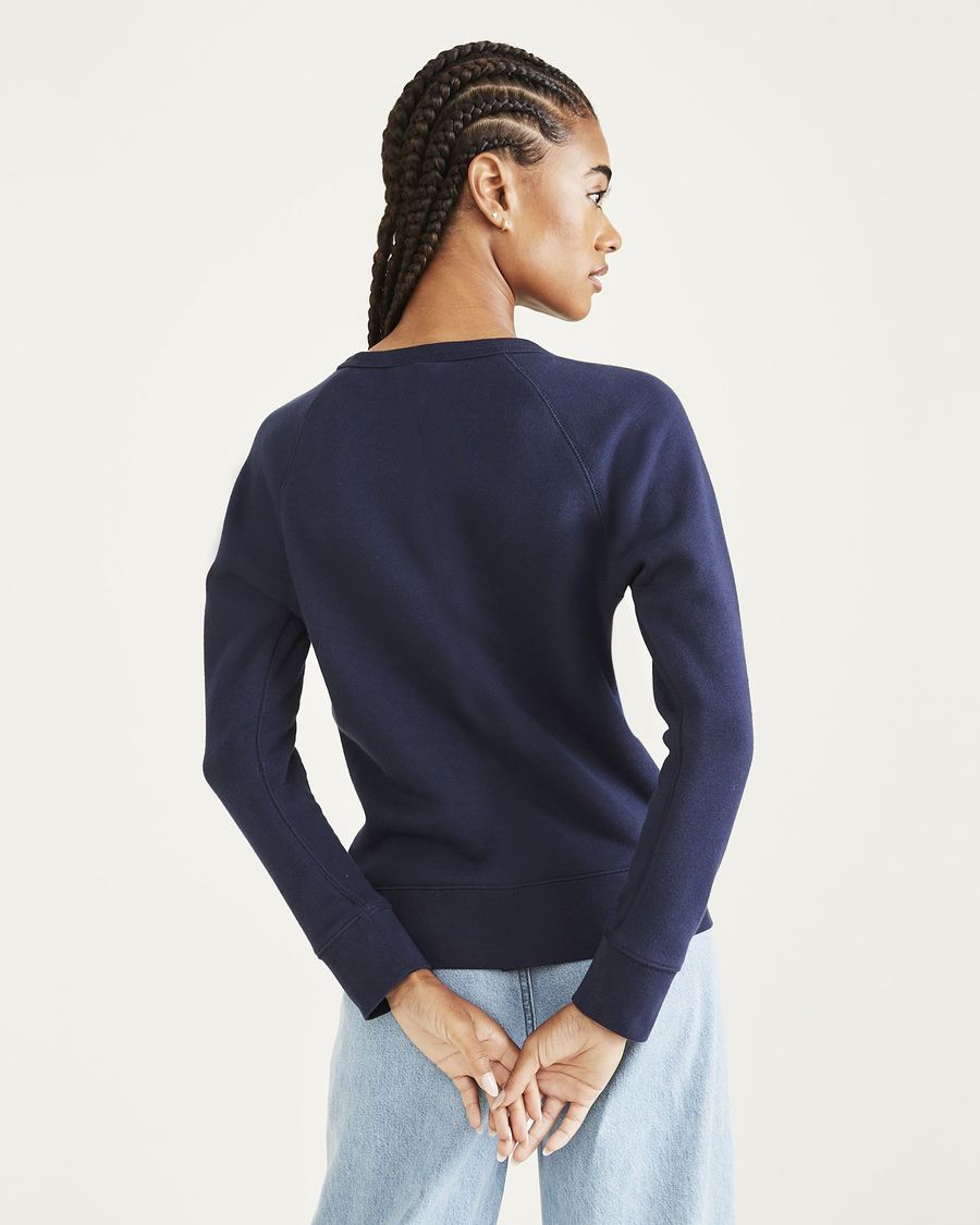 Back view of model wearing Navy Blazer Crewneck Sweatshirt, Classic Fit.