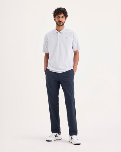 Front view of model wearing Navy Blazer Go Chino, Slim Fit with Airweave.