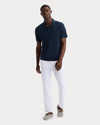 View of model wearing Navy Blazer Go Polo, Regular Fit.