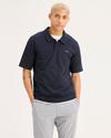 Front view of model wearing Navy Blazer Go Raglan Polo, Regular Fit.