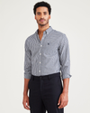 View of model wearing Navy Blazer Signature Stain Defender Shirt, Classic Fit.