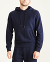 Front view of model wearing Navy Blazer Sport Hoodie, Regular Fit.