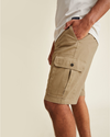 View of model wearing New British Khaki Perfect Cargo 10.5" Shorts, Classic Fit.