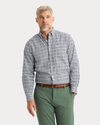 View of model wearing Norbury Signature Stain Defender Shirt, Classic Fit.