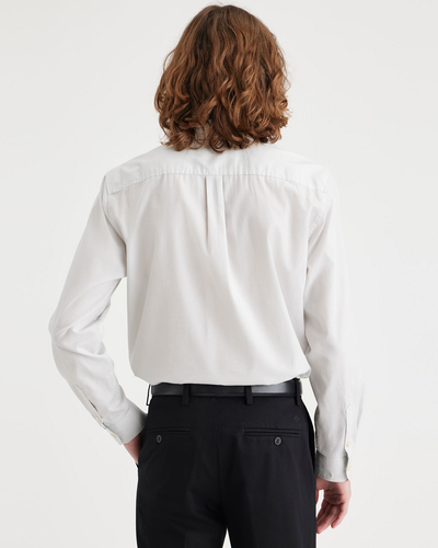 Back view of model wearing Oak Tree Signature Stain Defender Shirt, Classic Fit.