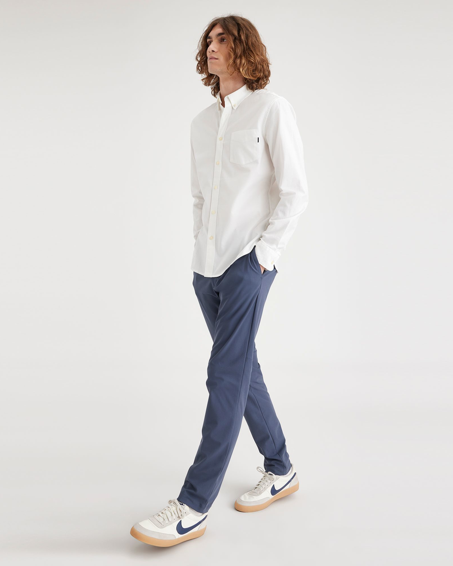 View of model wearing Ombre Blue Go Chino, Slim Tapered Fit with Airweave.