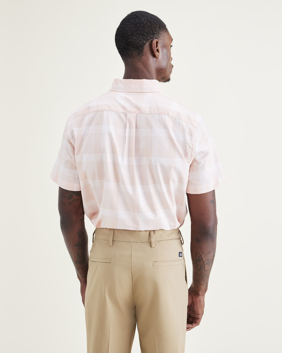 Back view of model wearing Orange Ochre Signature Comfort Flex Shirt, Classic Fit (Big and Tall).