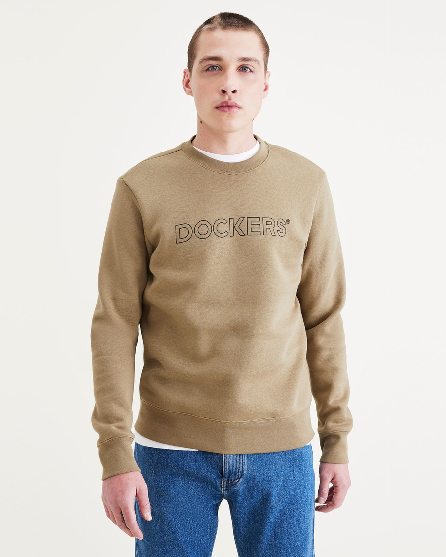 Front view of model wearing Overland Trek Crewneck Sweatshirt, Regular Fit.