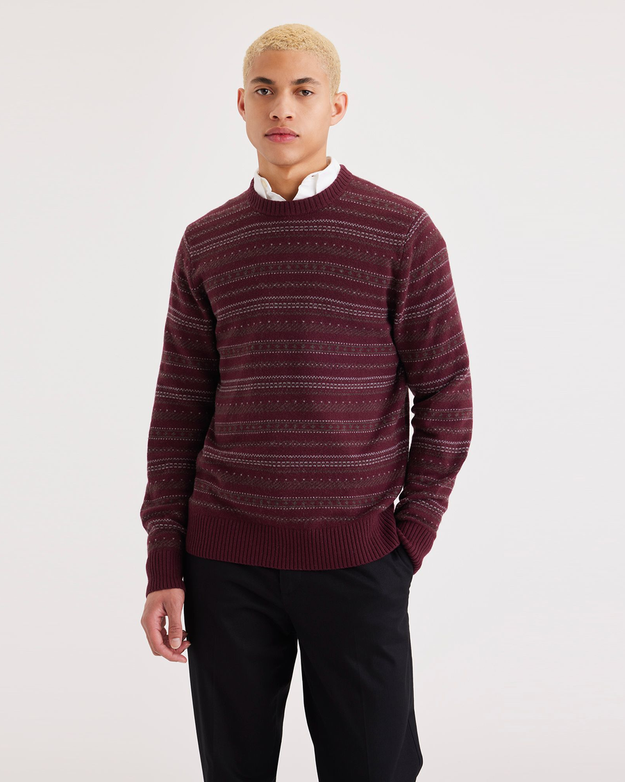 Front view of model wearing Pacific Fairisle Crewneck Sweater, Regular Fit.