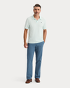 View of model wearing Pastel Blue Rib Collar Polo, Slim Fit.