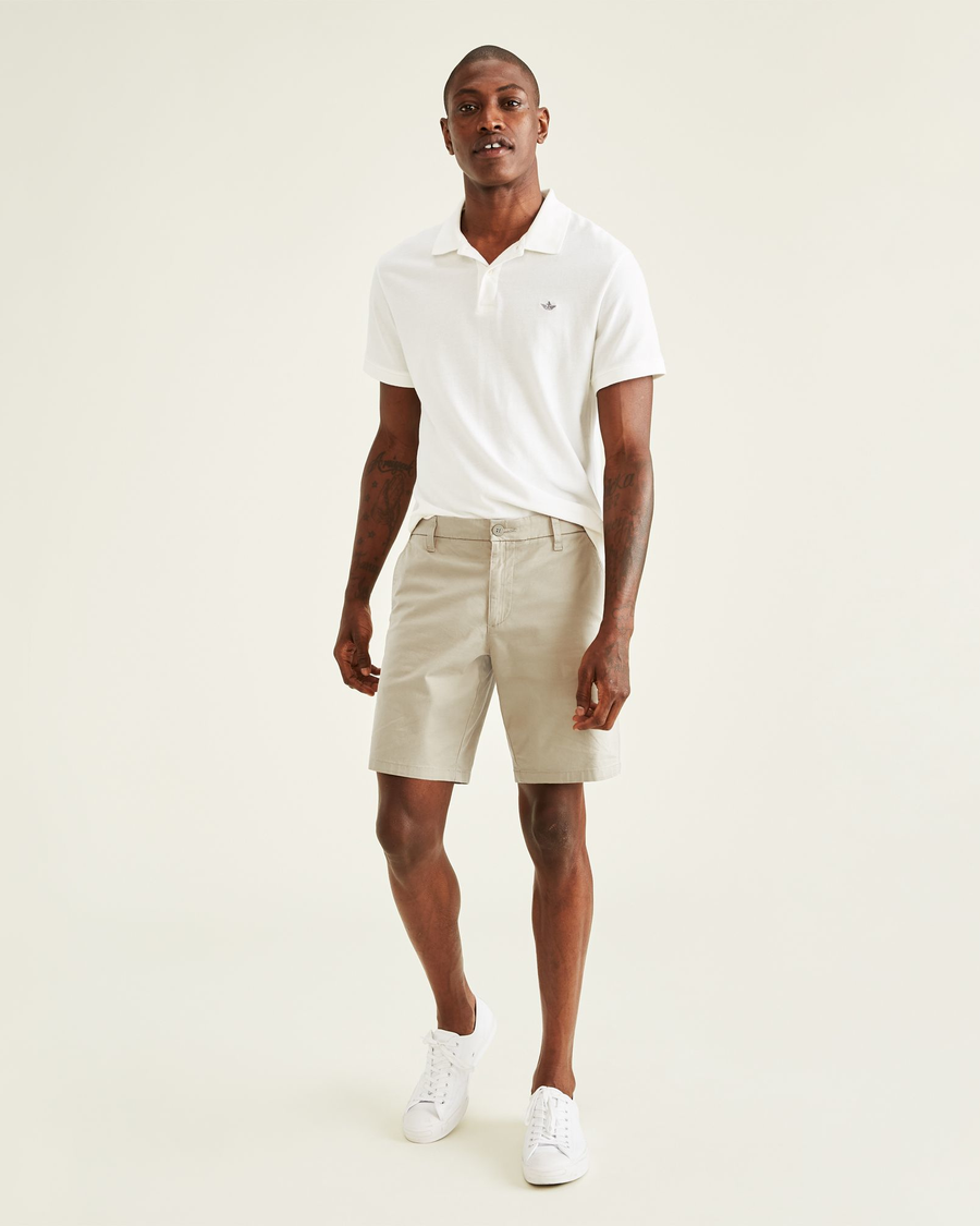 Front view of model wearing Porcelain Khaki Ultimate 9.5" Shorts.