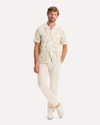 View of model wearing Sahara Khaki Camp Collar Shirt, Regular Fit.