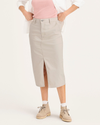 Front view of model wearing Sahara Khaki Chino Skirt.