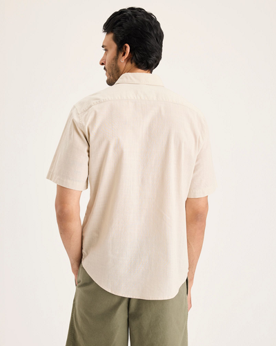 Back view of model wearing Sahara Khaki Ultimate Shirt, Regular Fit.