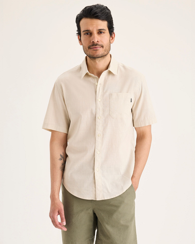 Front view of model wearing Sahara Khaki Ultimate Shirt, Regular Fit.