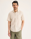 Front view of model wearing Sahara Khaki Ultimate Shirt, Regular Fit.