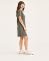 Side view of model wearing Tea Leaf T-Shirt Dress, Regular Fit.
