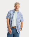 View of model wearing Wendell Signature Stain Defender Shirt, Classic Fit.