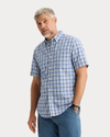 View of model wearing Wendell Signature Stain Defender Shirt, Classic Fit.