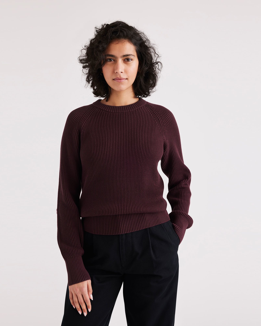 Front view of model wearing Winetasting Crewneck Sweater, Regular Fit.