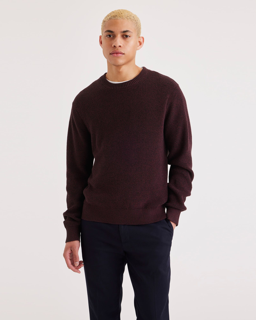 Front view of model wearing Winetasting Crewneck Sweater, Regular Fit.