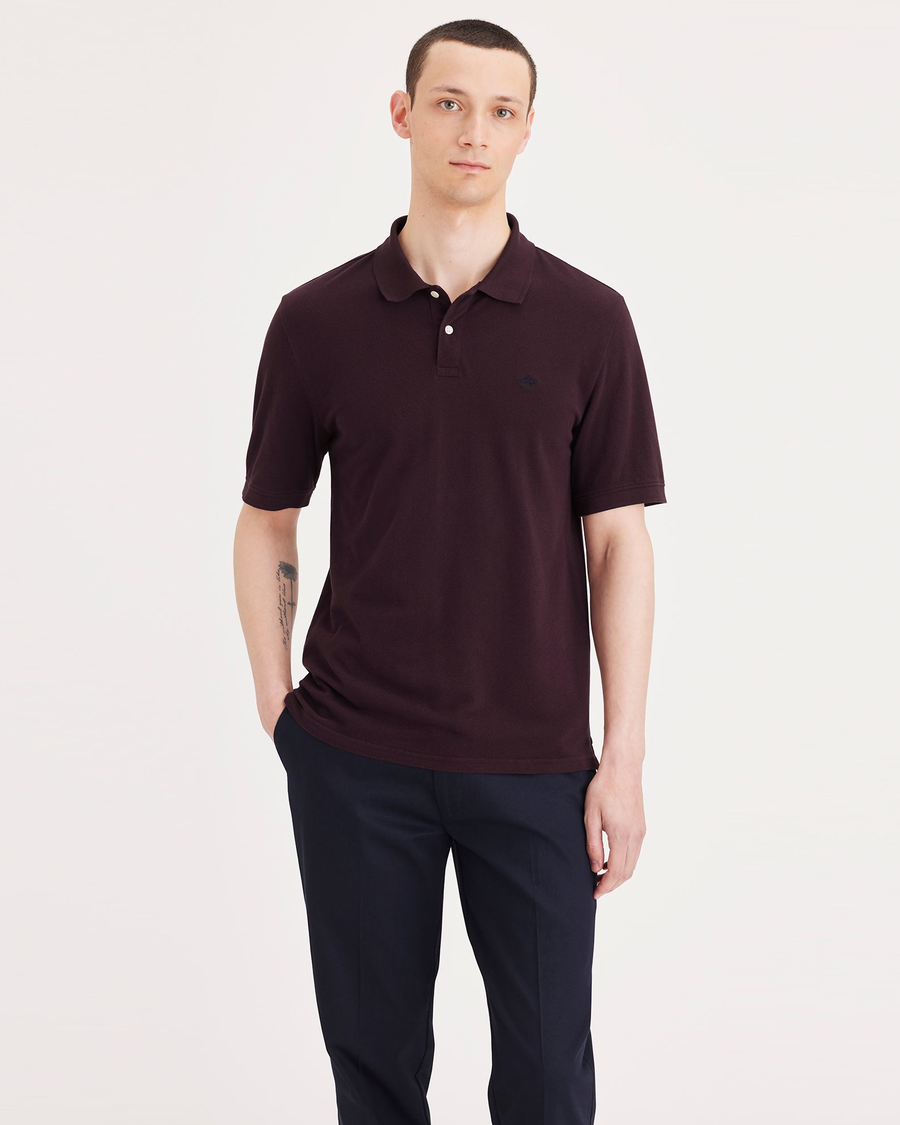 Front view of model wearing Winetasting Rib Collar Polo, Slim Fit.