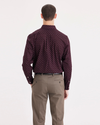 Back view of model wearing Winetasting Signature Stain Defender Shirt, Classic Fit.