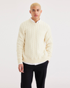 Front view of model wearing Winter White Crewneck Sweater, Regular Fit.